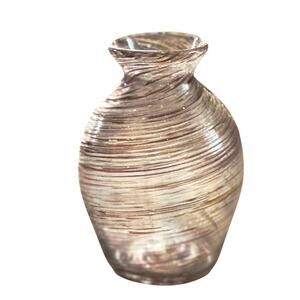 Hand Blown Swirl Glass Vase Vintage Art Deco Home Decor 6”